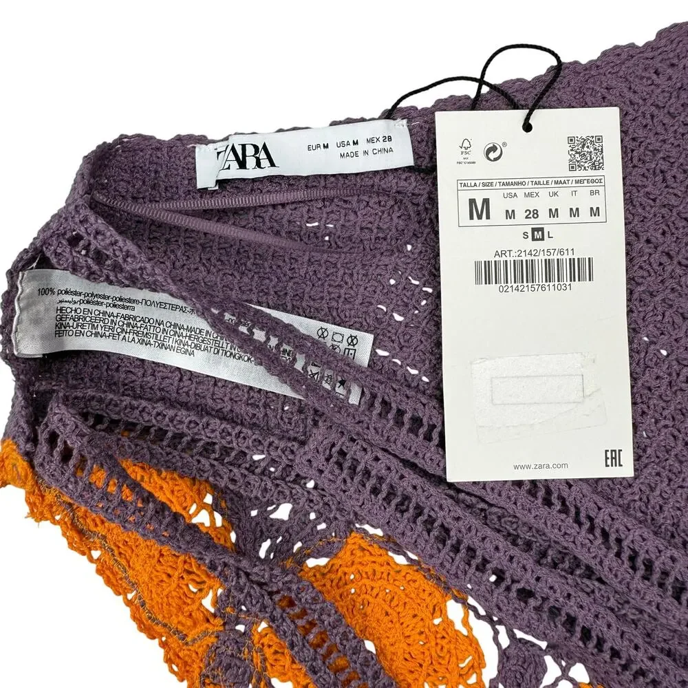 NWT ZARA Crochet Knit Halter Top Size Medium Purple Orange - Picture 6 of 7